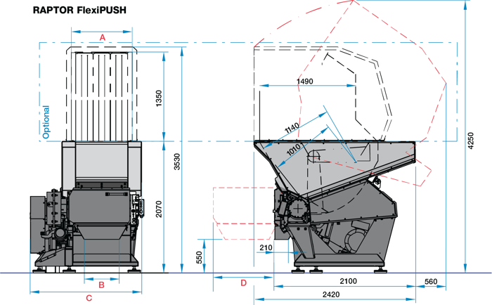 Raptor FlexiPUSH Dimensional drawing/layout